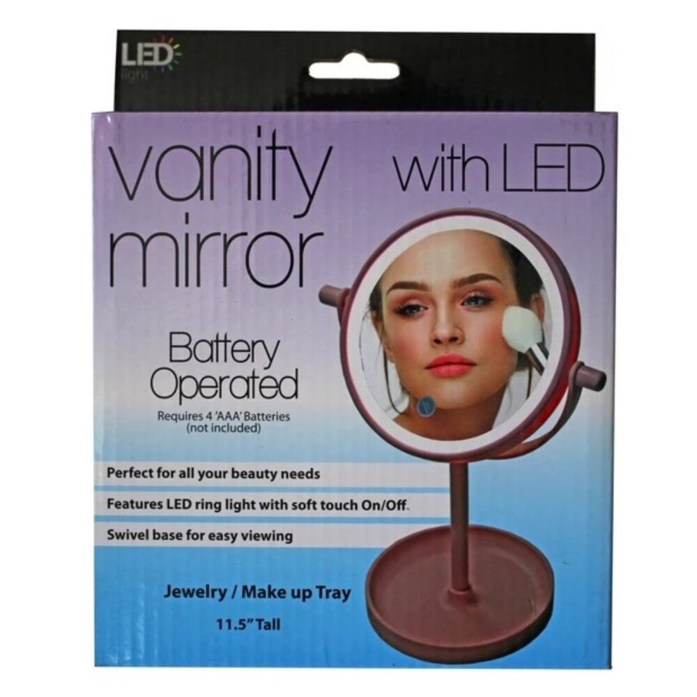 Personal Pink Tabletop Swivel Vanity Beauty Makeup Mirror with LED Lighting  The